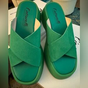 L’Intervalle Hai Green Suede Women's Platform Slide Sandals, 41 (10)